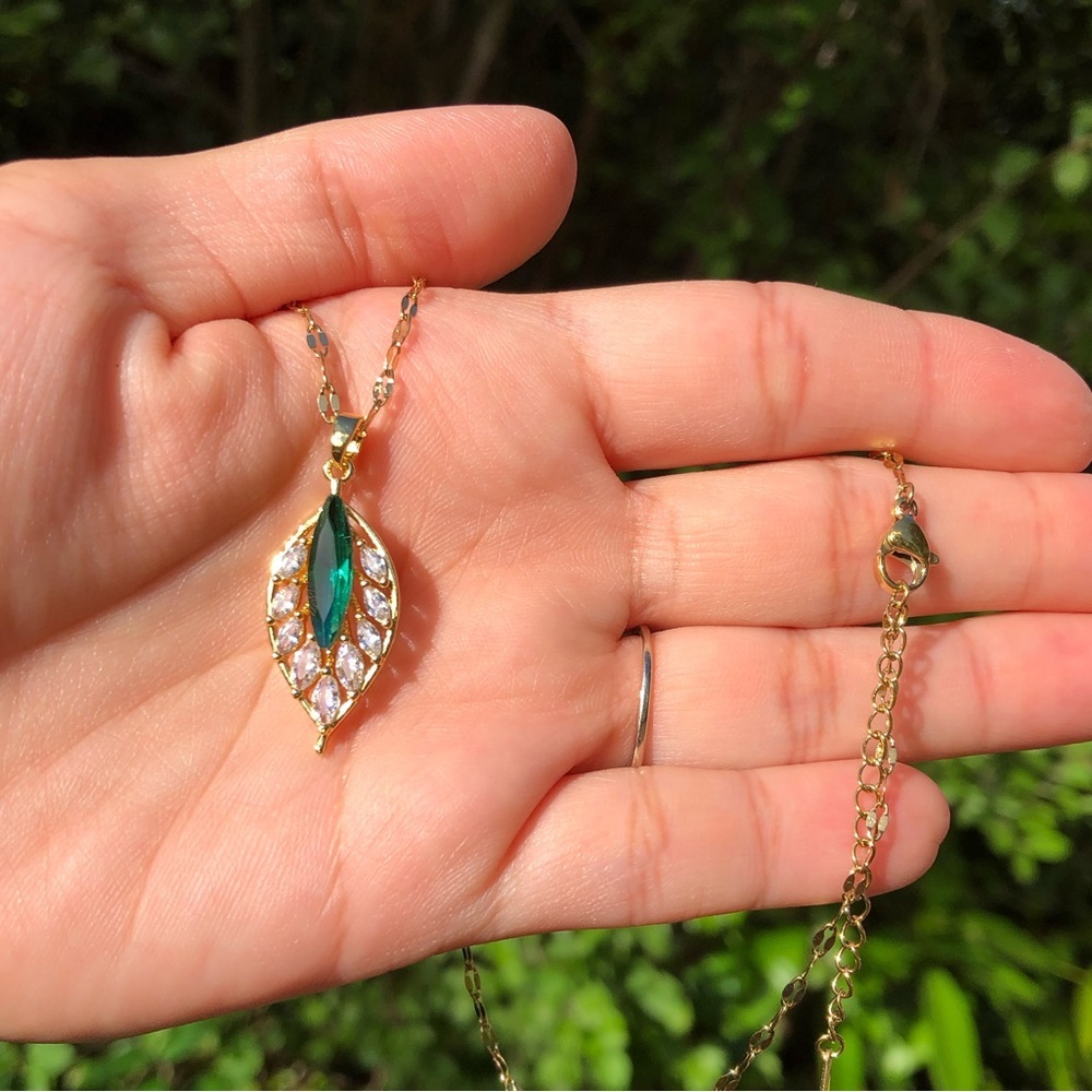 18K Gold Plated Diamond Feather Necklace